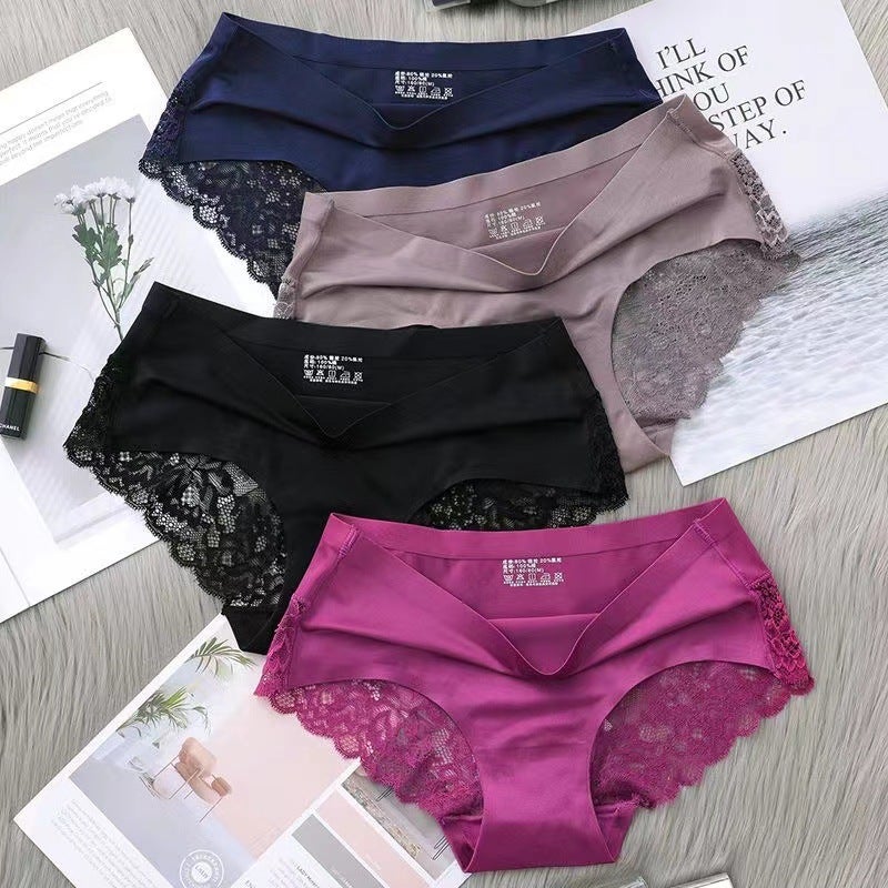 Ice Silk Lace Underwear Women'S Mid-Waist Traceless Cotton Crotch Skin-Friendly Plus Size Breathable Ultra-Thin Few Women'S Briefs - Image 2